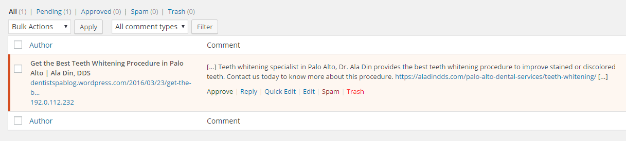  Deleting comments in WordPress