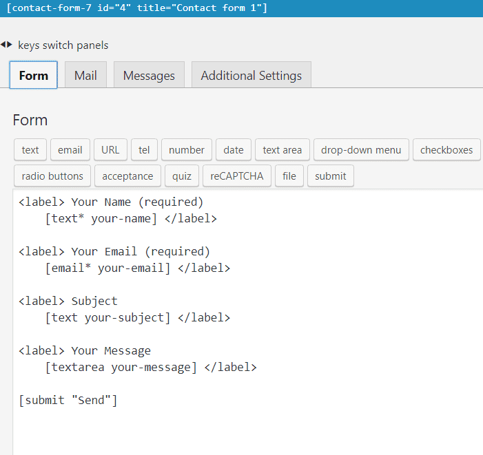 Contact form 7 config options.