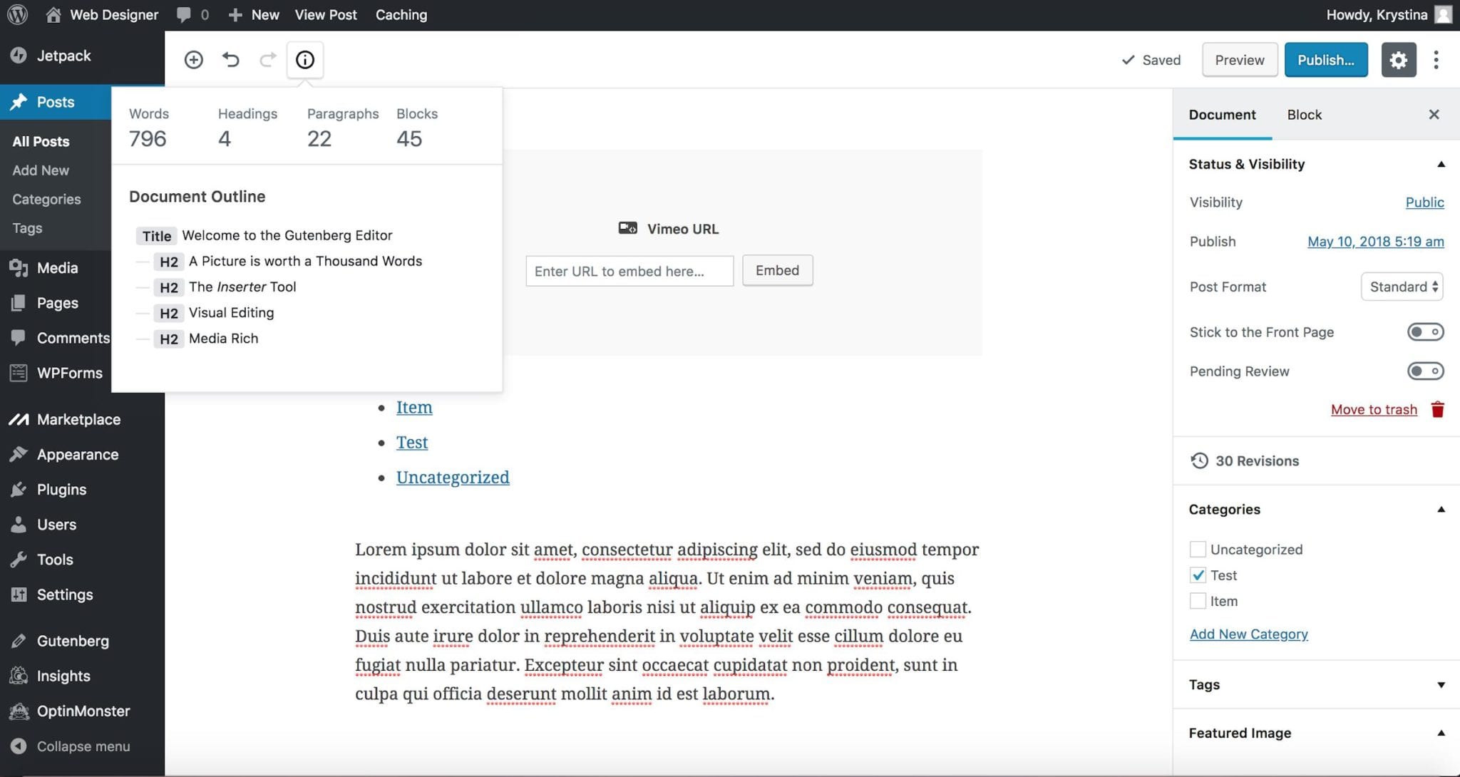 Getting an Article’s Word Count in Gutenberg