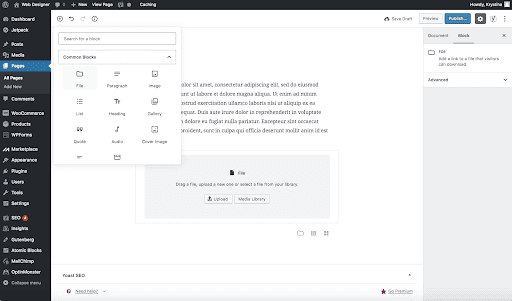 Adding a file in Gutenberg