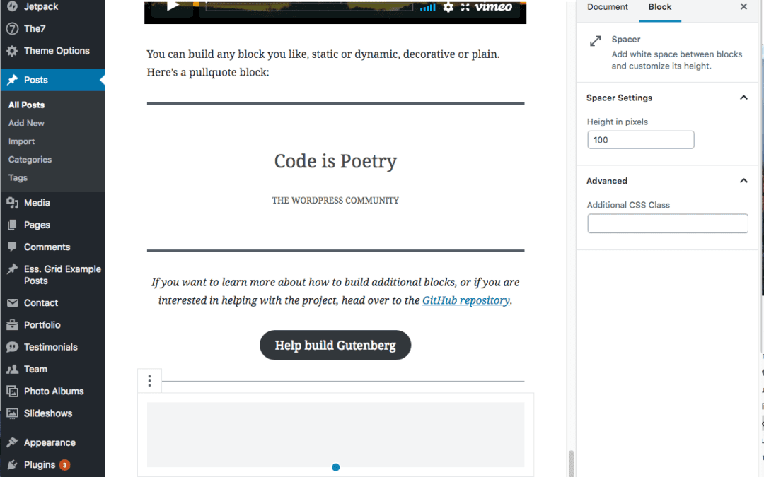 The Spacer Block in Gutenberg