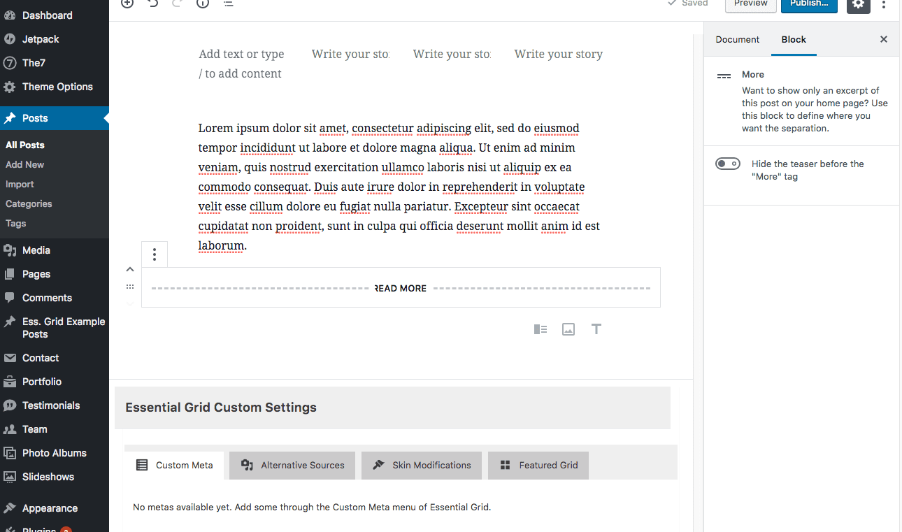 Using the More Block in Gutenberg