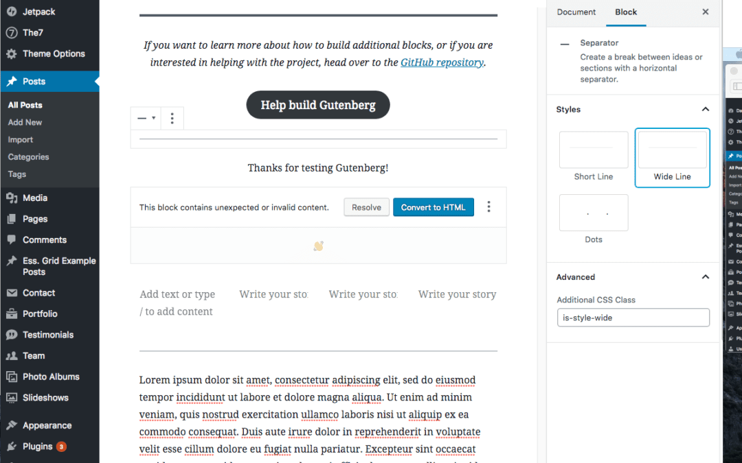 Using the Separator Block in Gutenberg