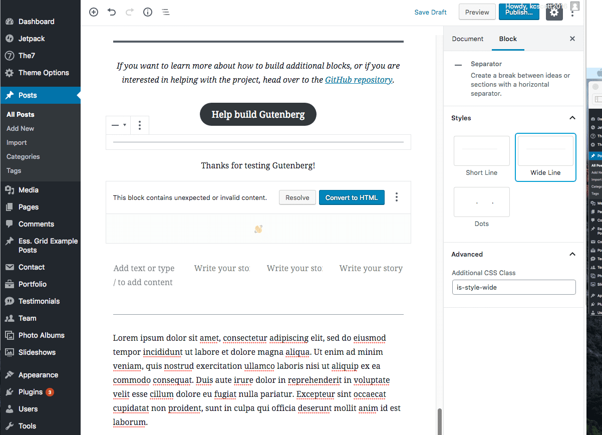 Using the Separator Block in Gutenberg