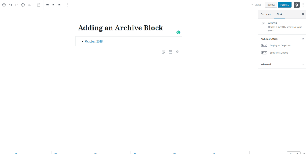 Adding the Archive Widget to Gutenberg- WordPress 5.0
