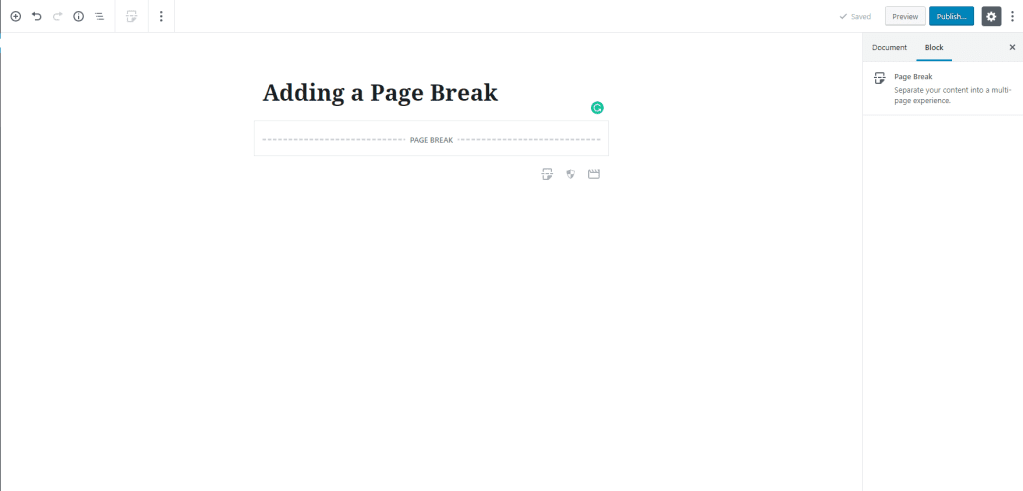 Adding a Page Break in Gutenberg- WordPress 5.0